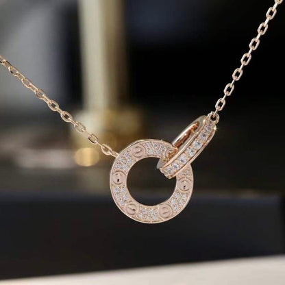 [Glow Jewelry]LOVE 7.6MM NECKLACE ROSE GOLD AND SILVER  FULL DIAMOND