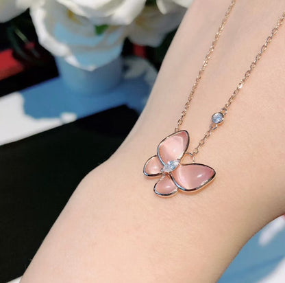 [Glow Jewelry]BUTTERFLY PINK MOTHER-OF-PEARL DIAMOND NECKLACE