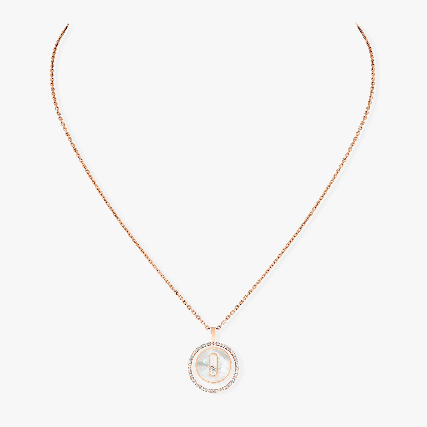 [Glow Jewelry]LUCKY MOVE 1 DIAMOND WHITE MOTHER OF PEARL PINK GOLD DIAMOND NECKLACE