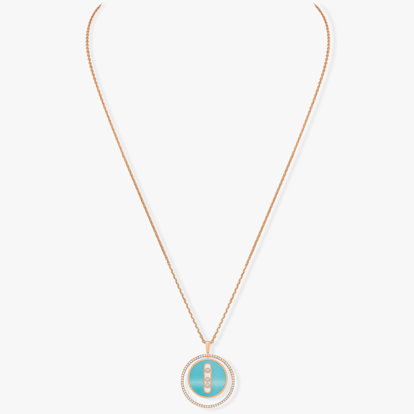 [Glow Jewelry]LUCKY MOVE 3 DIAMONDS TURQUOISE PINK GOLD DIAMOND NECKLACE