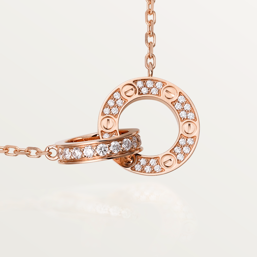 [Glow Jewelry]LOVE 7.6MM NECKLACE ROSE GOLD AND SILVER  FULL DIAMOND