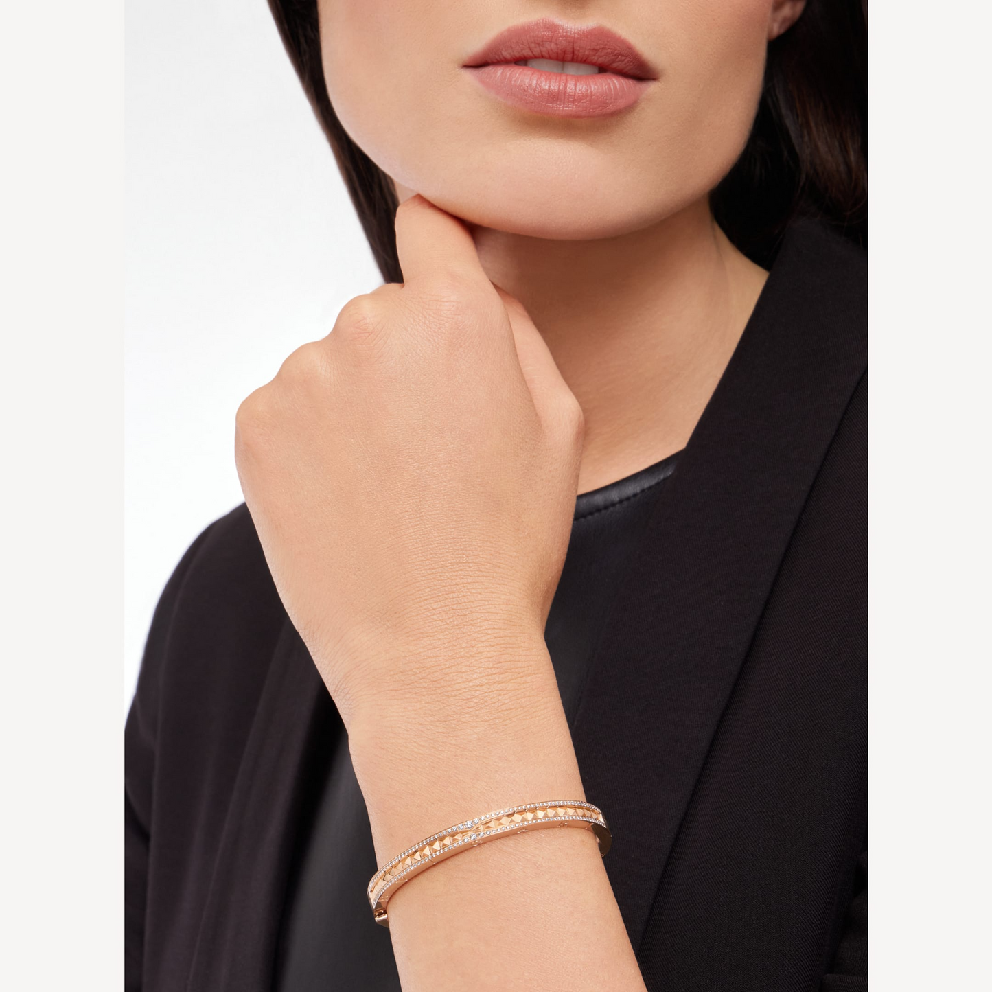 [Glow Jewelry]ZERO 1 SPIRAL AND PAVED DIAMOND PINK GOLD BRACELET