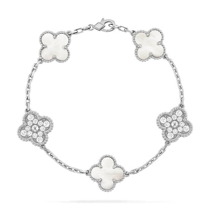 [Glow Jewelry]New CLOVER WHITE PEARL MOP 5 MOTIF BRACELET COLLECTION