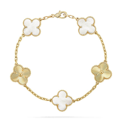 [Glow Jewelry]CLOVER WHITE PEARL MOP 5 MOTIF BRACELET COLLECTION