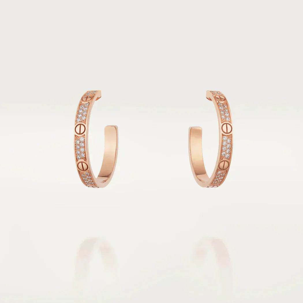 [Glow Jewelry]LOVE DIAMOND PINK GOLD HOOP EARRINGS