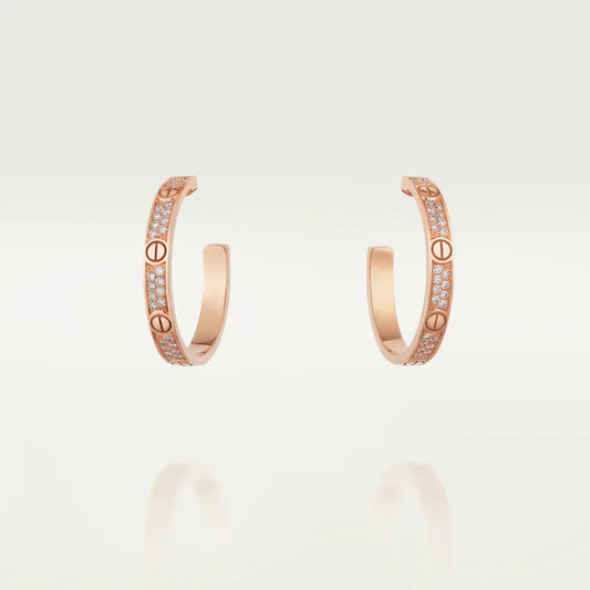 [Glow Jewelry]LOVE DIAMOND PINK GOLD HOOP EARRINGS