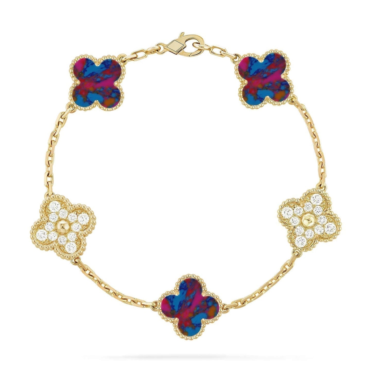 [Glow Jewelry]CLOVER 5 MOTIF COLOR GEMSTONES BRACELET COLLECTION