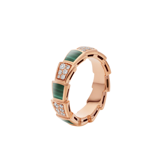 [Glow Jewelry]SERPENTI RING PINK GOLD MALACHITE DIAMOND PAVED 4MM