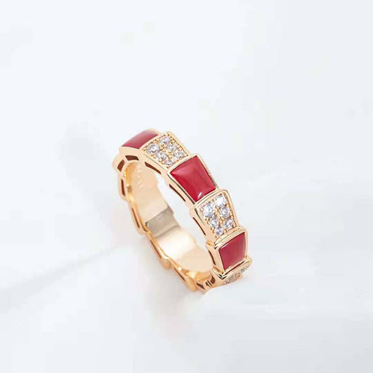 [Glow Jewelry]SERPENTI RING PINK GOLD CARNELIAN DIAMOND PAVED 4MM