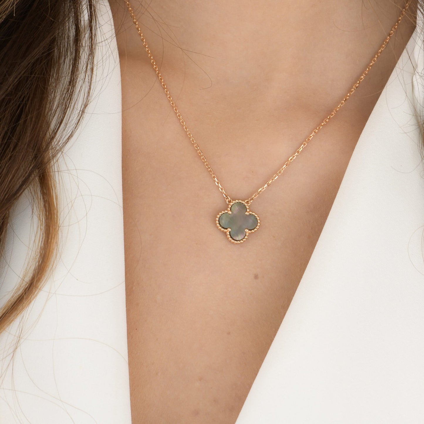 [Glow Jewelry]CLOVER 15MM  GRAY MOTHER OF PEARL NECKLACE