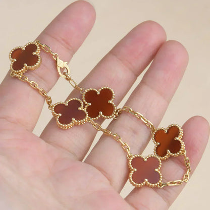 [Glow Jewelry] CLOVER 5 MOTIF RED CORNELIAN BRACELET COLLECTION