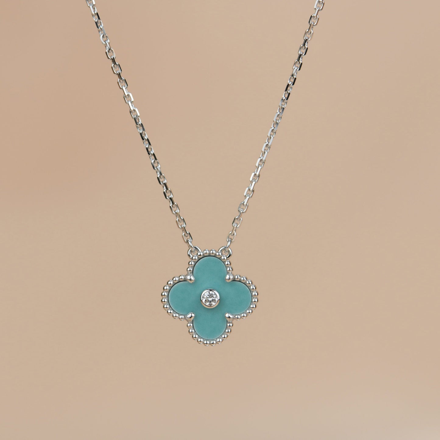 [Glow Jewelry]CLOVER 15MM DIAMOND SVRES PORCELAIN  NECKLACE SILVER