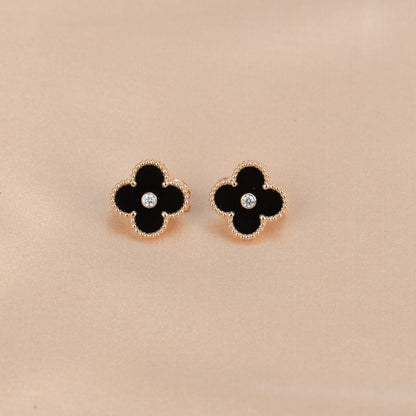 ¡®Glow Jewelry¡¯CLOVER MEDIUM 1 MOTIFS ONYX DIAMOND EARRINGS