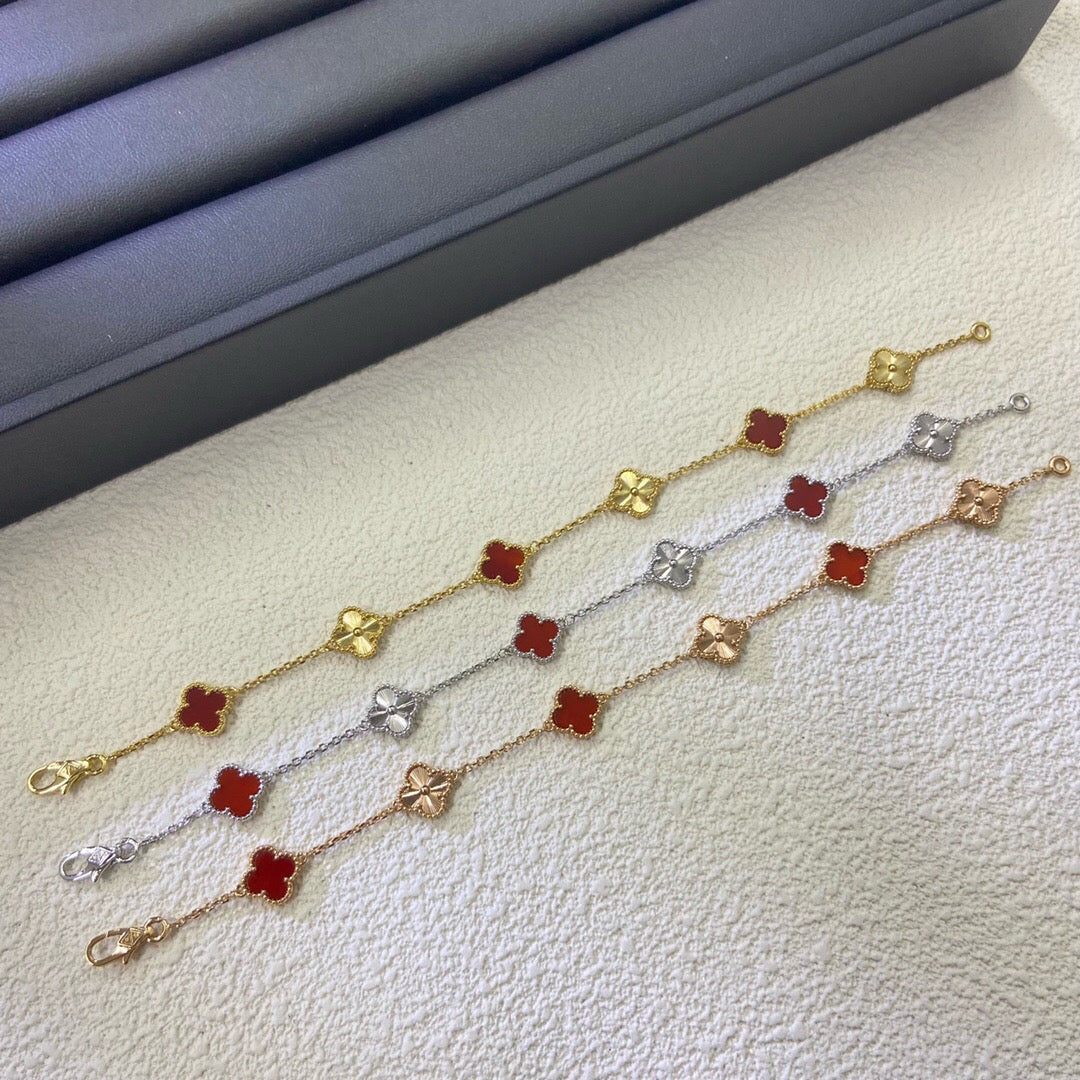[Glow Jewelry]CLOVER 6 MOTIF RED AGATE LASER BRACELET