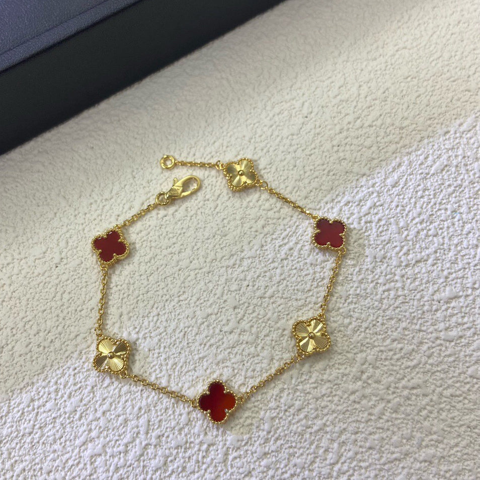 [Glow Jewelry]CLOVER 6 MOTIF RED AGATE LASER BRACELET