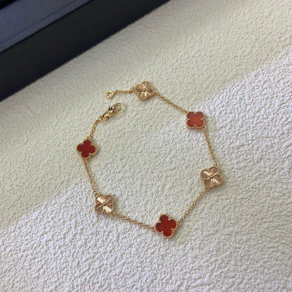 [Glow Jewelry]CLOVER 6 MOTIF RED AGATE LASER BRACELET