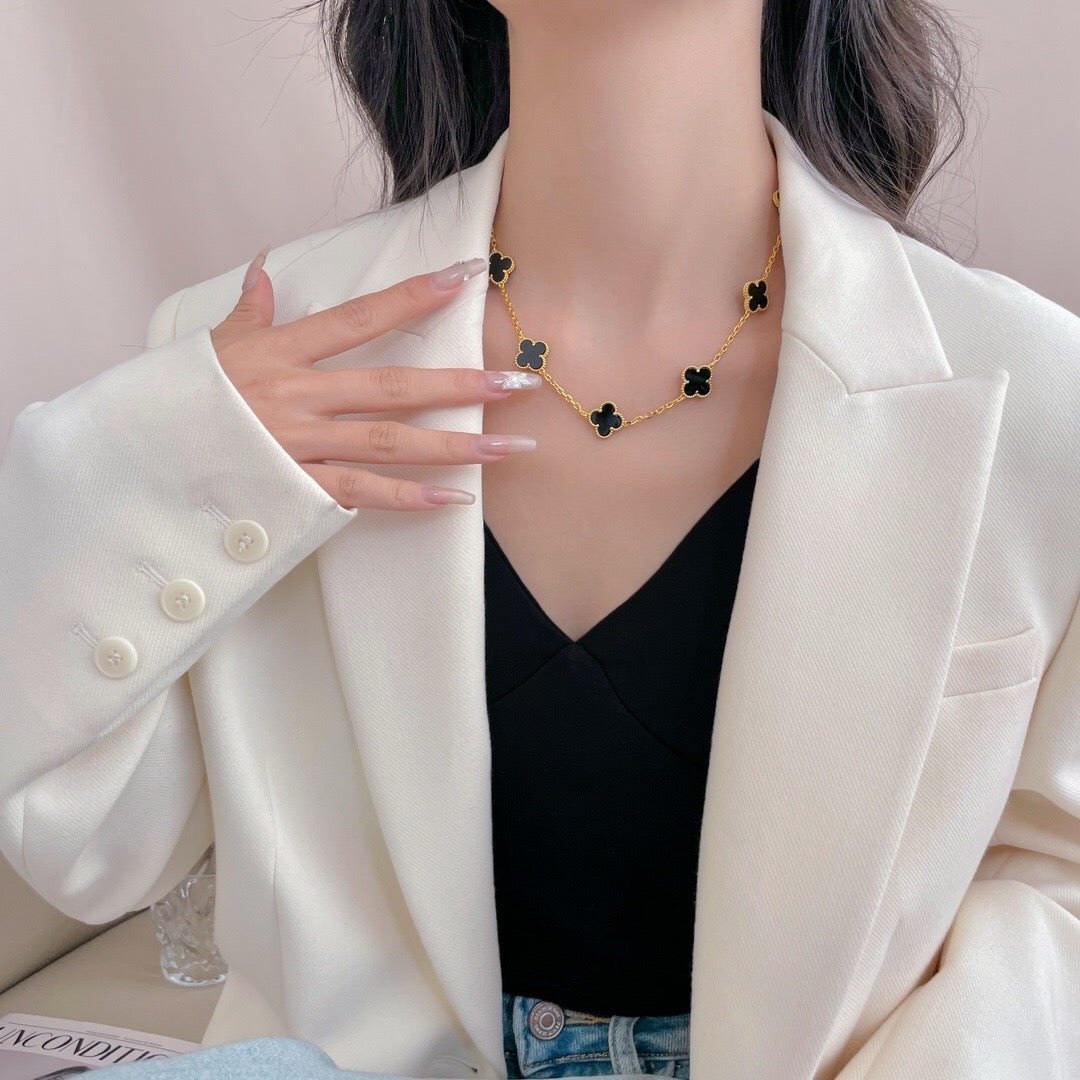¡®Glow Jewelry¡¯CLOVER 10 MOTIFS ONYX NECKLACE
