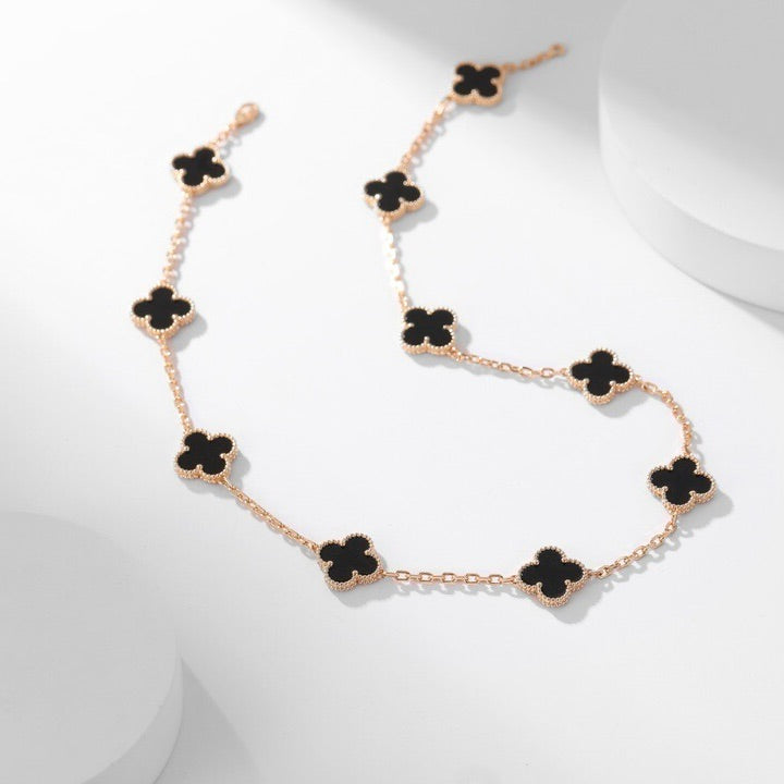 [Glow Jewelry]CLOVER 10 MOTIFS ONYX NECKLACE