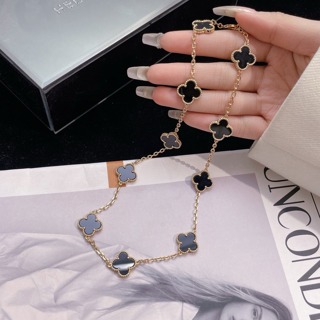 [Glow Jewelry]CLOVER 10 MOTIFS ONYX NECKLACE