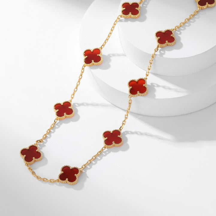 [Glow Jewelry]CLOVER 10 MOTIFS CARNELIAN NECKLACE