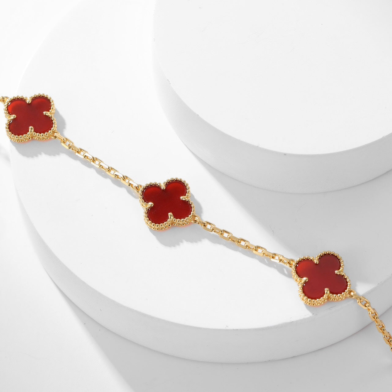 [Glow Jewelry]CLOVER 10 MOTIFS CARNELIAN NECKLACE