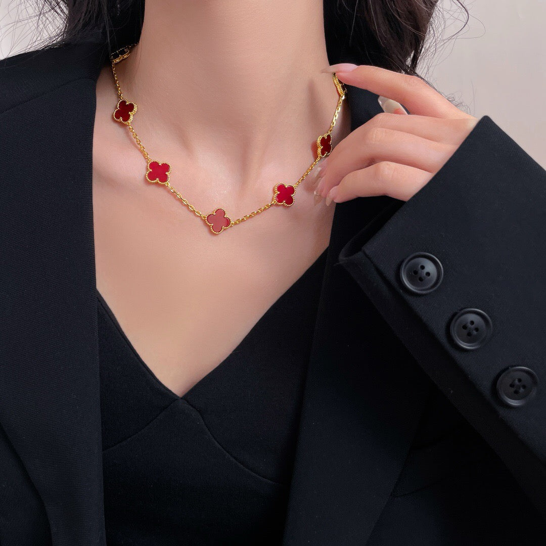 [Glow Jewelry]CLOVER 10 MOTIFS CARNELIAN NECKLACE
