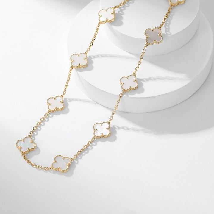 [Glow Jewelry]CLOVER 10 MOTIFS WHITE MOTHER OF PEARL NECKLACE