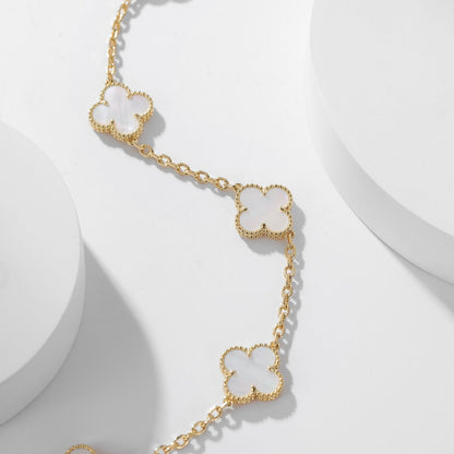 [Glow Jewelry]CLOVER 10 MOTIFS WHITE MOTHER OF PEARL NECKLACE