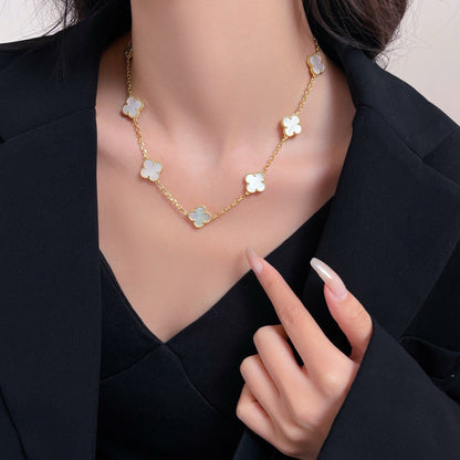 [Glow Jewelry]CLOVER 10 MOTIFS WHITE MOTHER OF PEARL NECKLACE