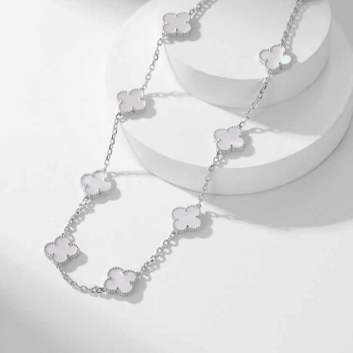 [Glow Jewelry]CLOVER 10 MOTIFS WHITE MOTHER OF PEARL NECKLACE