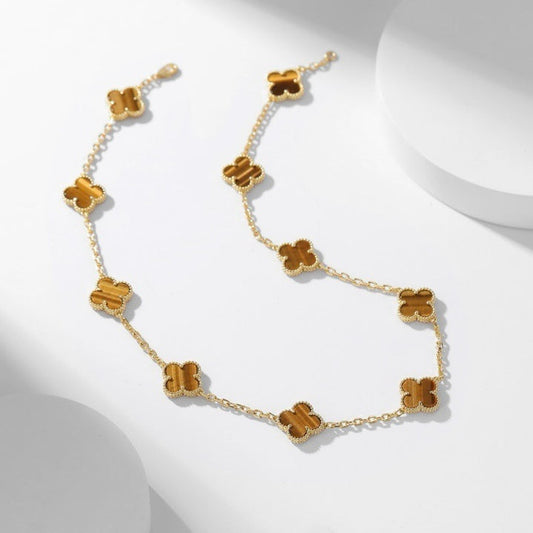 [Glow Jewelry]CLOVER 10 MOTIFS TIGER EYE NECKLACE