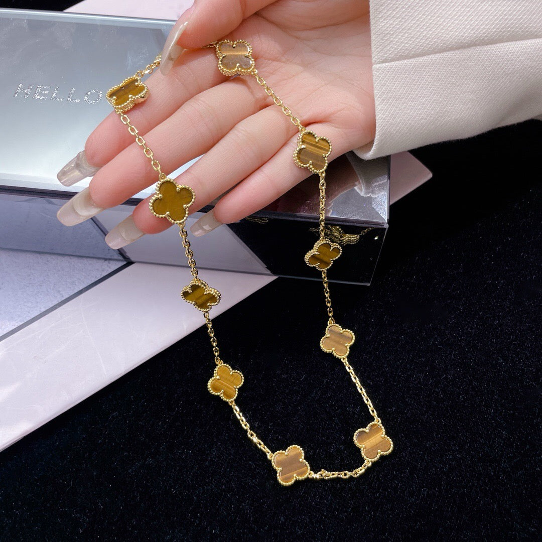 ¡®Glow Jewelry¡¯CLOVER 10 MOTIFS TIGER EYE NECKLACE
