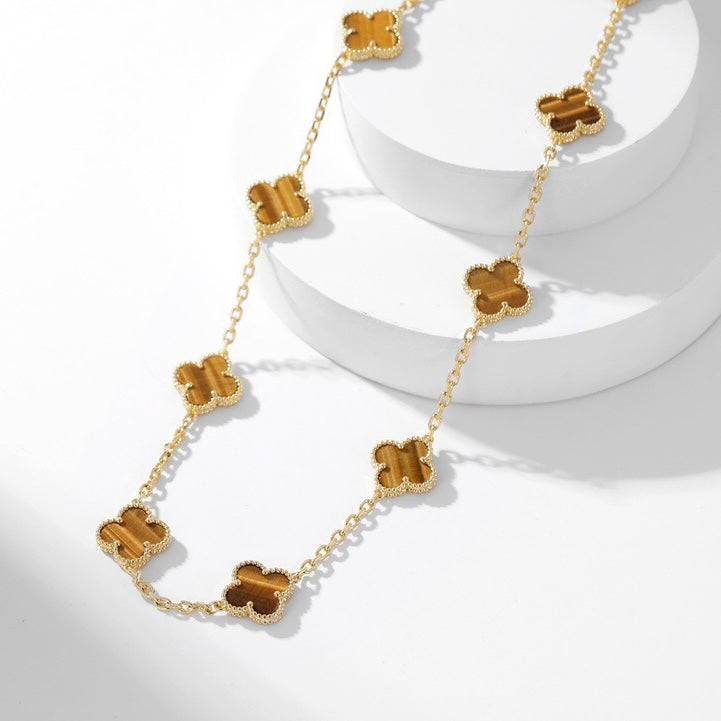 ¡®Glow Jewelry¡¯CLOVER 10 MOTIFS TIGER EYE NECKLACE