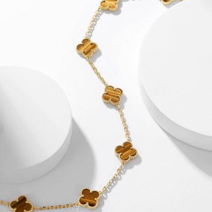 [Glow Jewelry]CLOVER 10 MOTIFS TIGER EYE NECKLACE