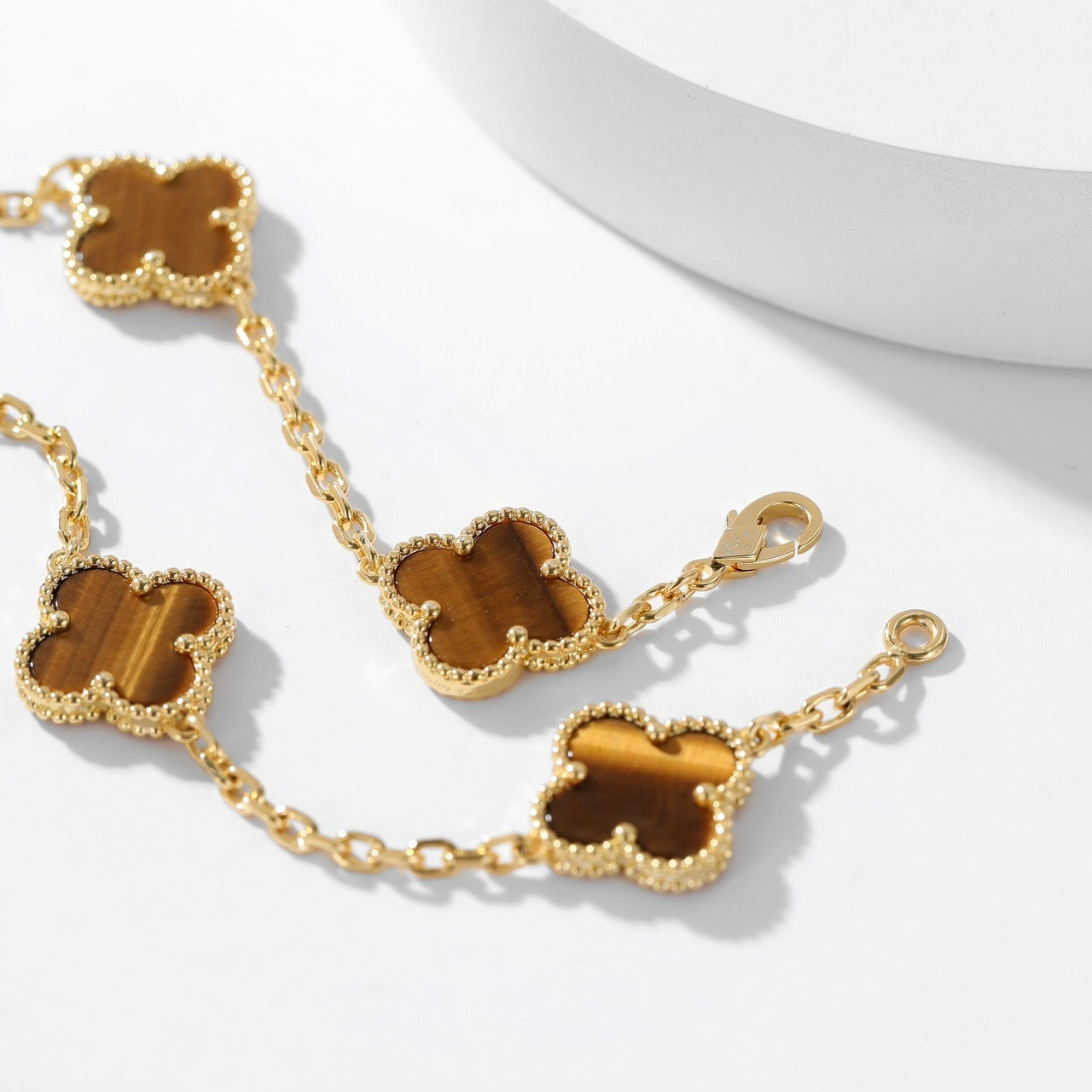 [Glow Jewelry]CLOVER 10 MOTIFS TIGER EYE NECKLACE