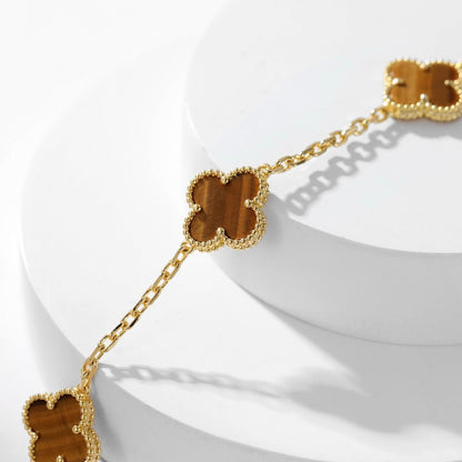 [Glow Jewelry]CLOVER 10 MOTIFS TIGER EYE NECKLACE