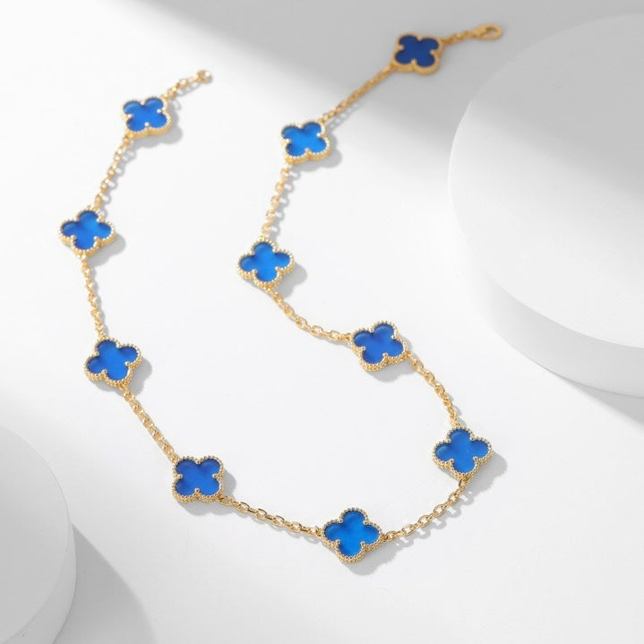 [Glow Jewelry]CLOVER 10 MOTIFS BLUE AGATE NECKLACE