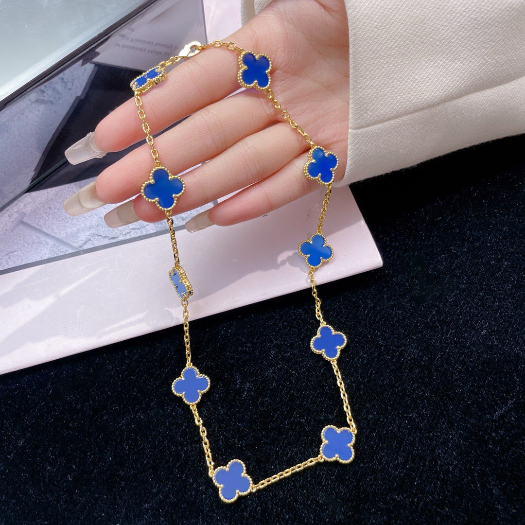 ¡®Glow Jewelry¡¯CLOVER 10 MOTIFS BLUE AGATE NECKLACE