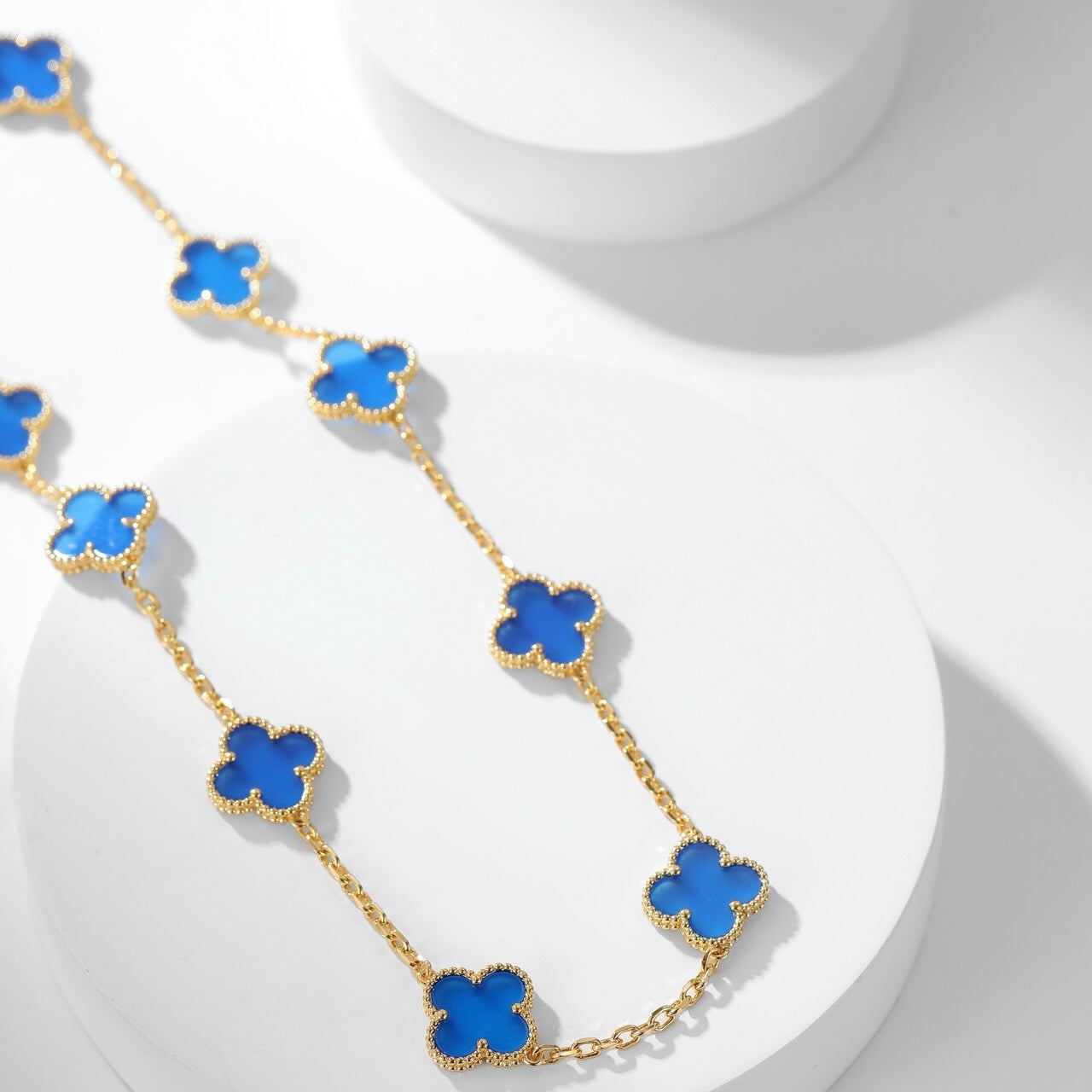 [Glow Jewelry]CLOVER 10 MOTIFS BLUE AGATE NECKLACE