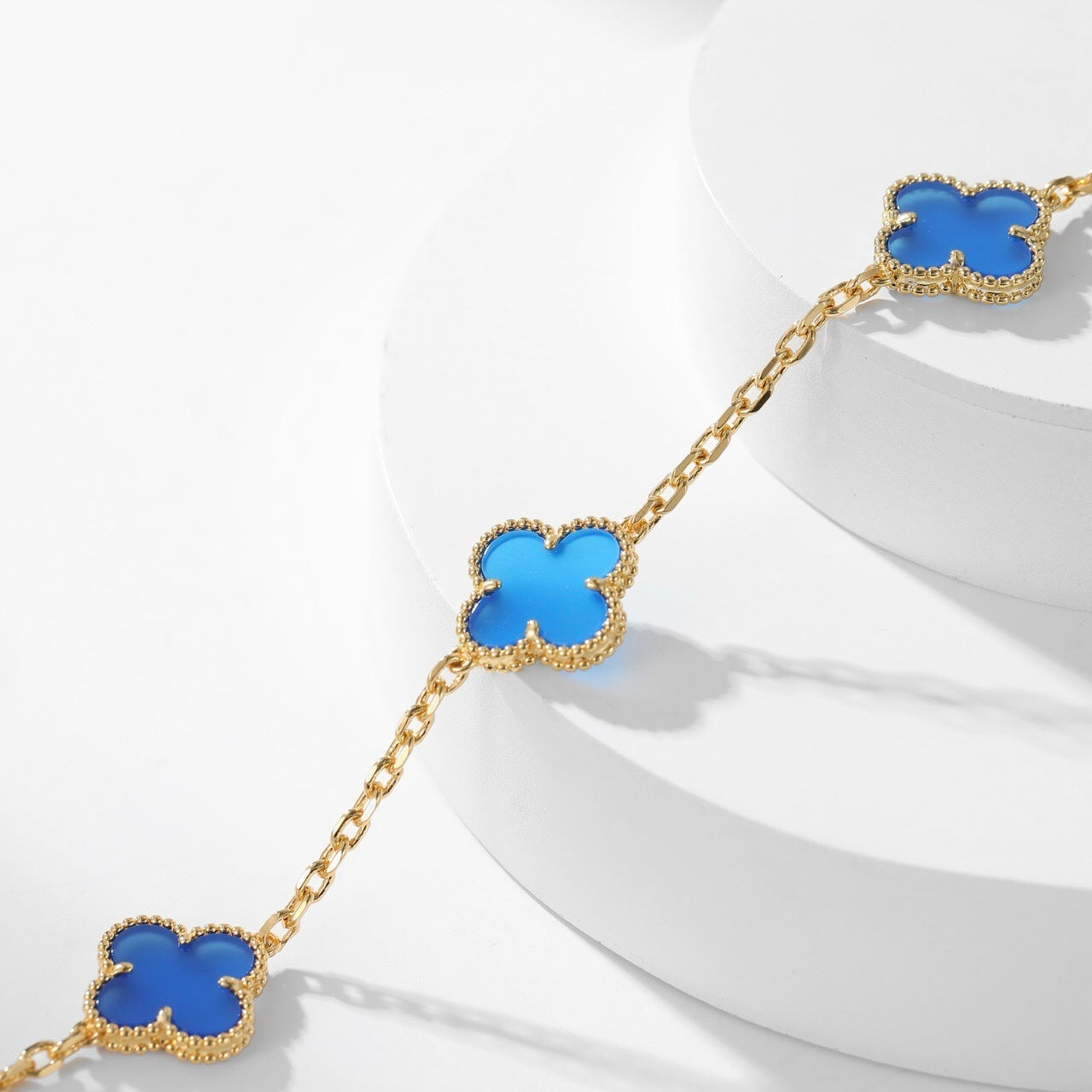 [Glow Jewelry]CLOVER 10 MOTIFS BLUE AGATE NECKLACE