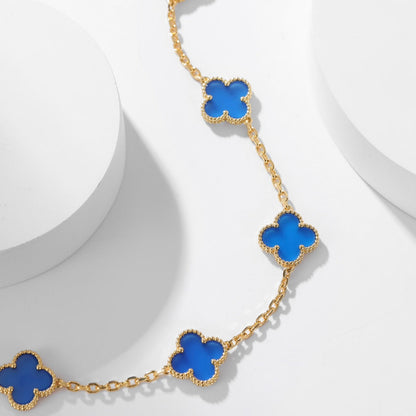 [Glow Jewelry]CLOVER 10 MOTIFS BLUE AGATE NECKLACE