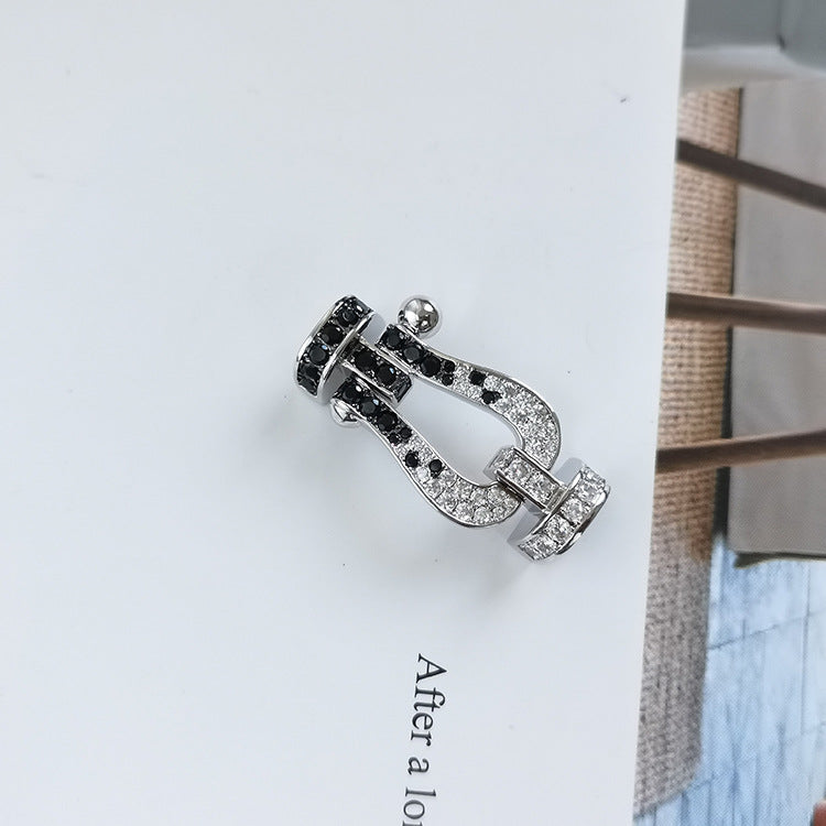 [Glow Jewelry]FORCE LARGE HORSESHOE BLACK WHITE DIAMOND BRACELET ROSE GOLD