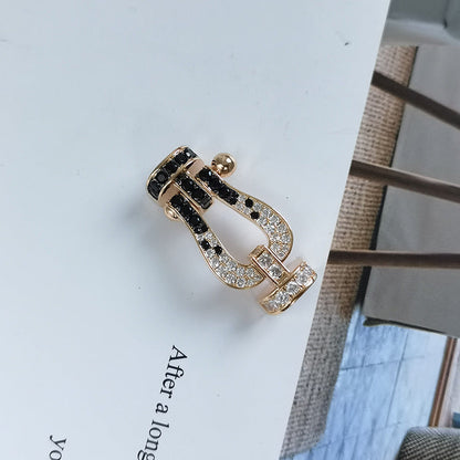 [Glow Jewelry]FORCE LARGE HORSESHOE BLACK WHITE DIAMOND BRACELET ROSE GOLD