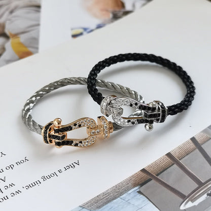 [Glow Jewelry]FORCE LARGE HORSESHOE BLACK WHITE DIAMOND BRACELET SILVER