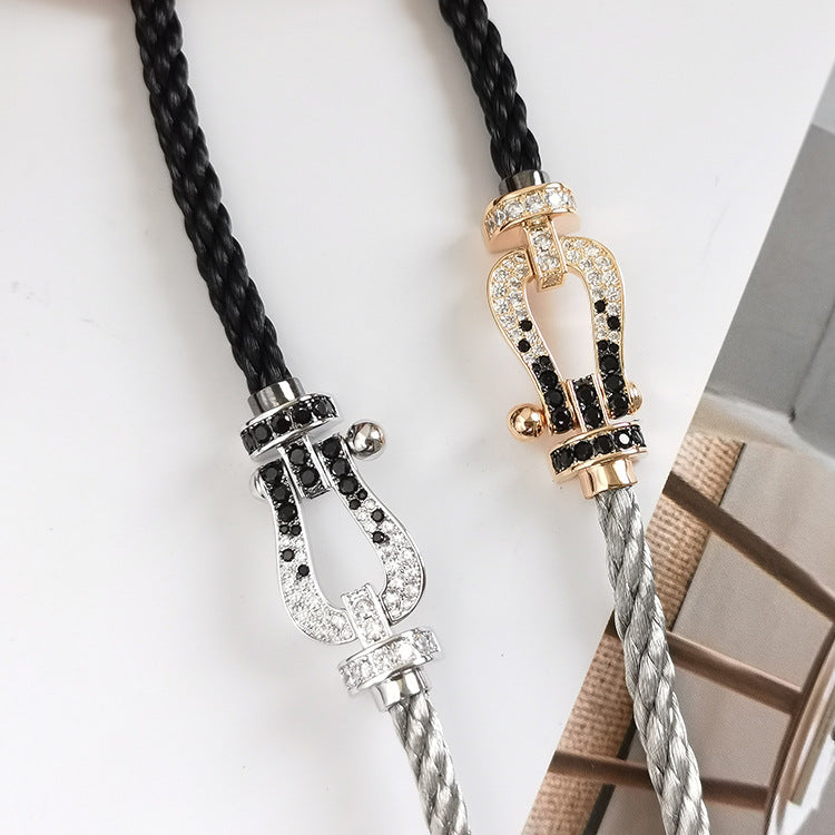¡®Glow Jewelry¡¯FORCE LARGE HORSESHOE BLACK WHITE DIAMOND BRACELET ROSE GOLD