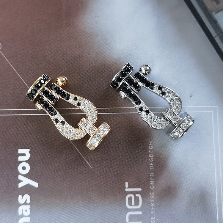 [Glow Jewelry]FORCE LARGE HORSESHOE BLACK WHITE DIAMOND BRACELET ROSE GOLD