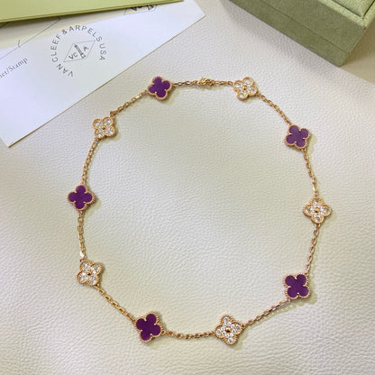 ¡®Glow Jewelry¡¯CLOVER 10 MOTIFS  PURPLE VIOLET DIAMOND NECKLACE