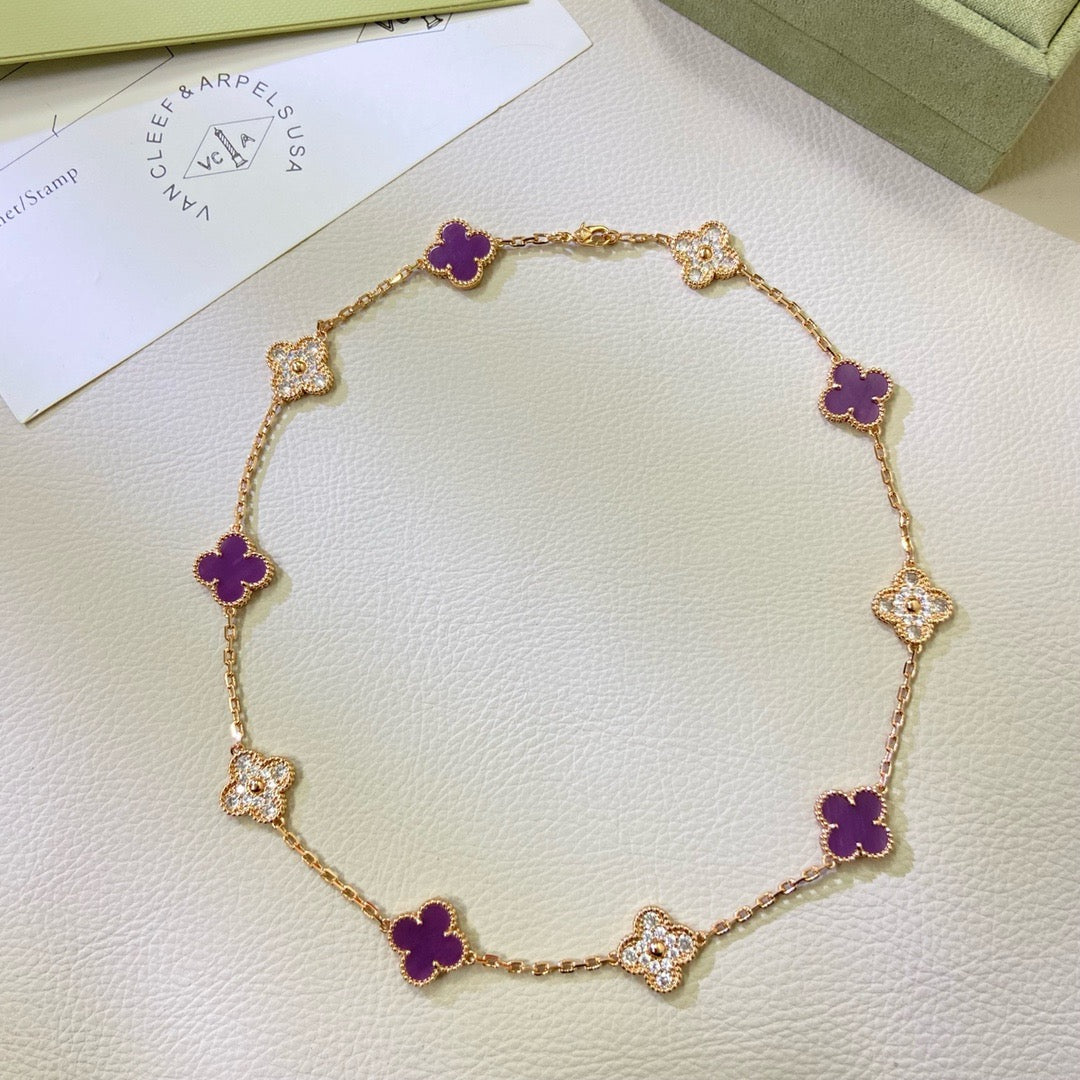 [Glow Jewelry Jewelry]CLOVER 10 MOTIFS  PURPLE VIOLET DIAMOND NECKLACE