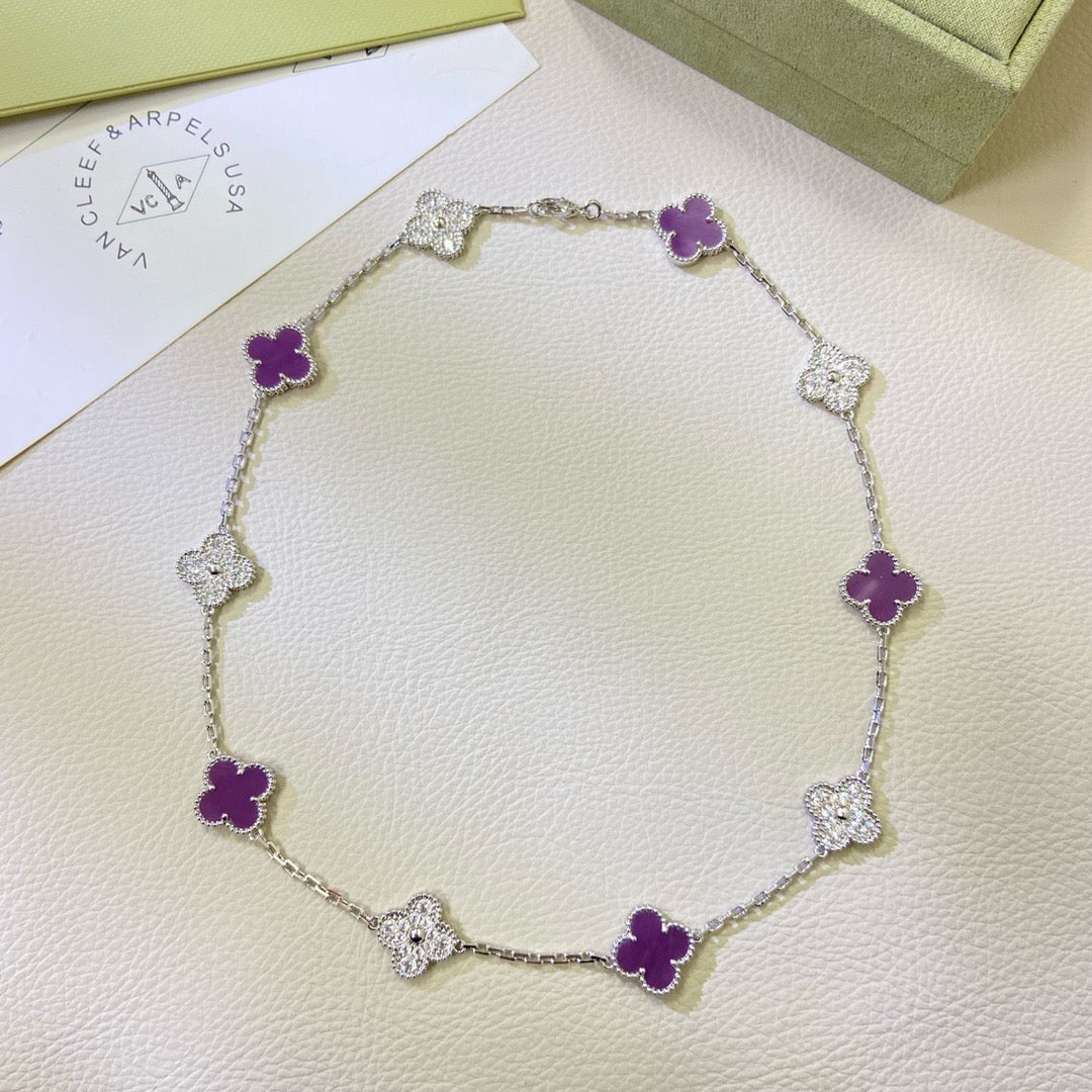 ¡®Glow Jewelry¡¯CLOVER 10 MOTIFS  PURPLE VIOLET DIAMOND NECKLACE
