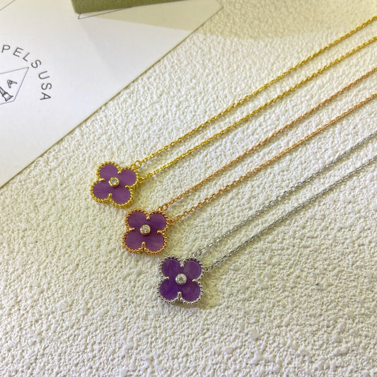 [Glow Jewelry Jewelry]CLOVER 15MM DIAMOND  PURPLE VIOLET NECKLACE